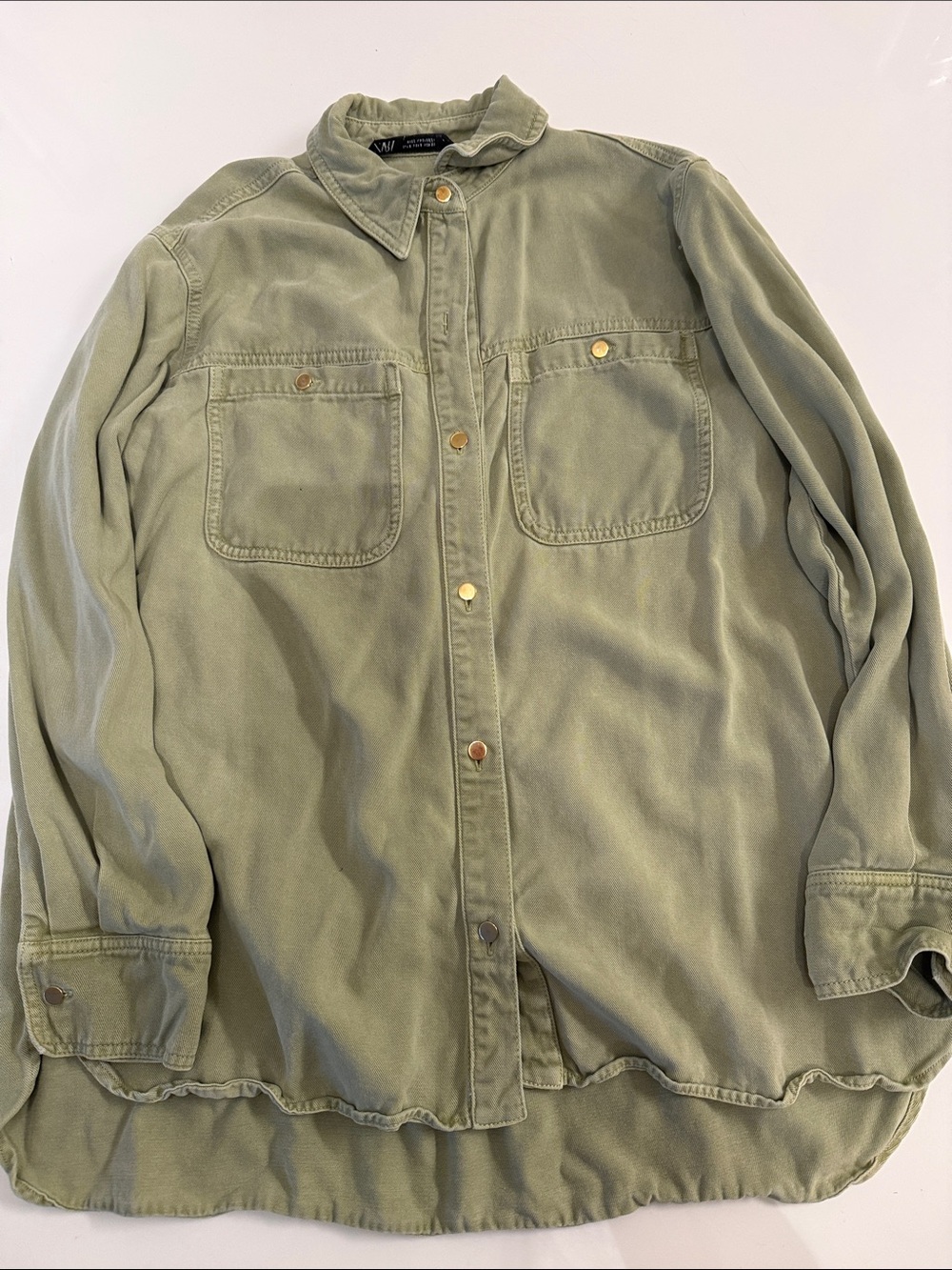 Zara Olive Green Button-Up Women's Oversized Shirt